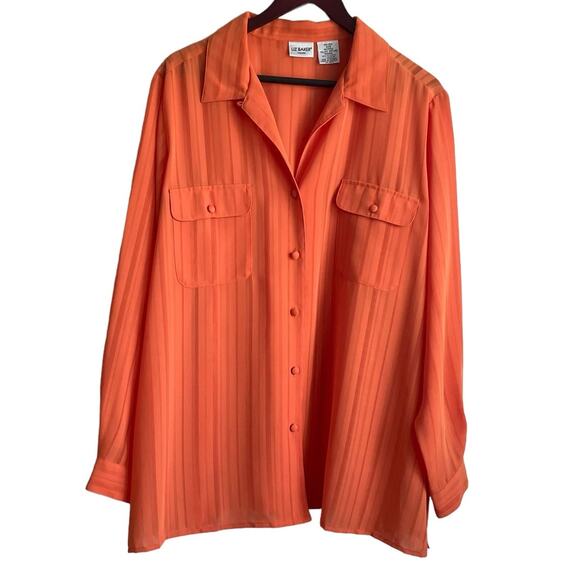 Liz Baker Women Tunic Top 22W Orange Button Up Career Workwear Modern Flowy - Picture 1 of 10